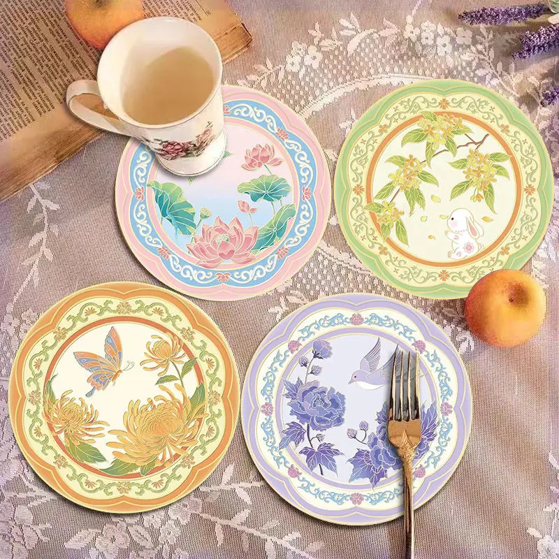 12/16CM Twelve Flower Dining Mat,light Luxury Style,can Be Wiped Off Dining Table Mat,easy To Clean Heat-resistant Cup Bowl Mat