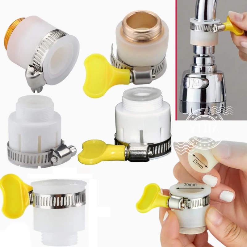 Universal Joint Faucet Garden Adapter 1/2'' Converter with Clamp Kitchen Shower Faucet Bubbler Extenders Water Taps Accessories