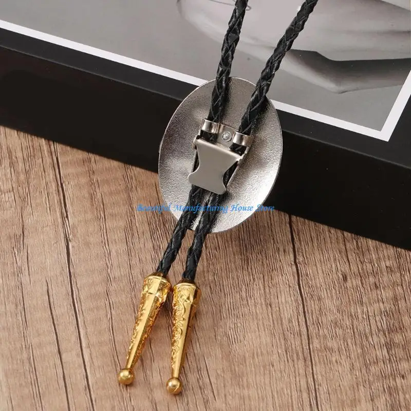 E56A Vintage Head Pendant Bolo Tie for Adult Formal Event Necktie Costume Accessories Shirt Tie PU Rope Tie for Theme Party