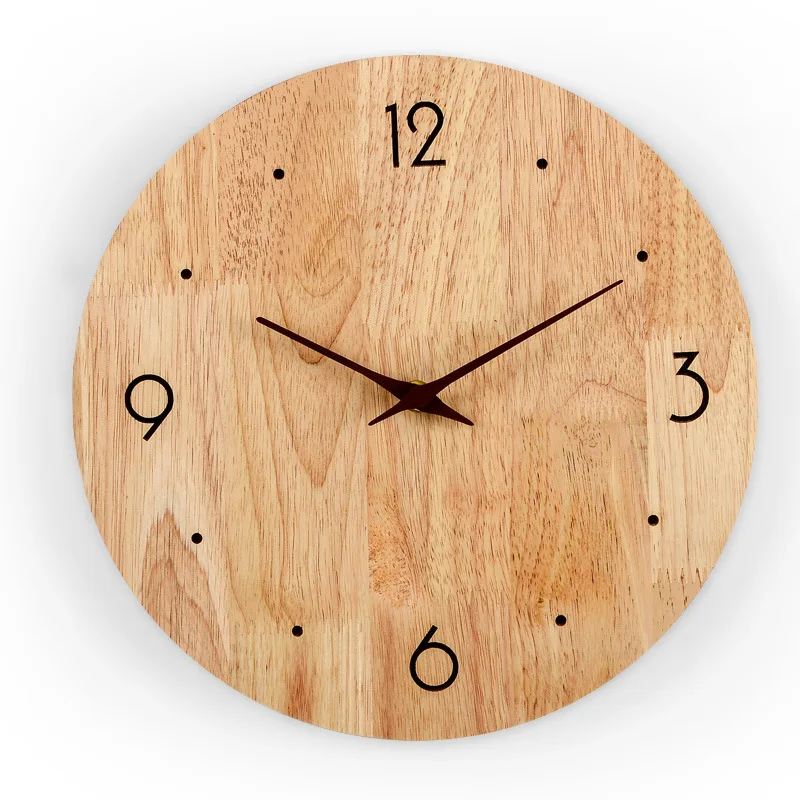 

Japanese solid wood log silent wall clock Nordic style round quartz clock whole wood creative home decoration hanging watch