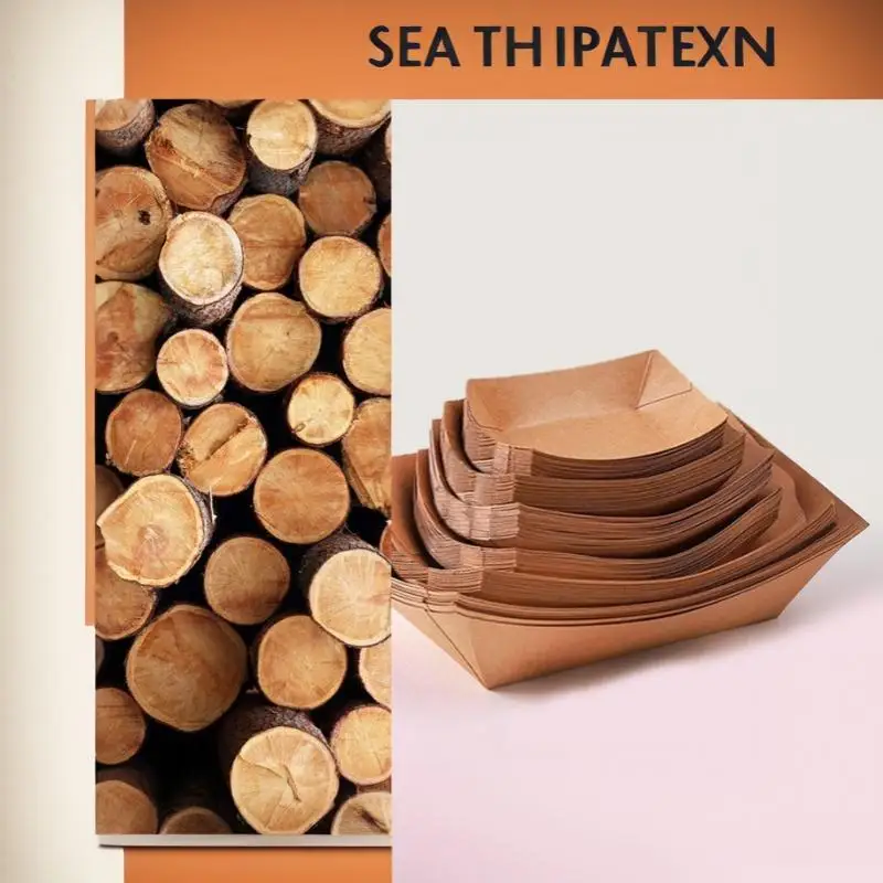50Pcs Kraft Boat Tray Coated Disposable Hotdog Boats Kraft PaperFood Packing Tray Snacks Disposable Kraft Paper Boat Shaped Tra