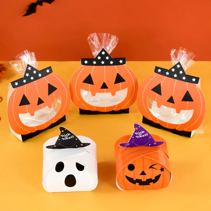 

Halloween Candy Box Pumpkin Ghost Paper Box DIY Biscuit Cookies Snack Packaging Boxes Trick Or Treat Halloween Party Supplies