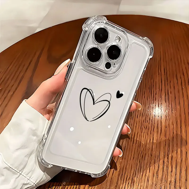 Shockproof Phone Case For Samsung Galaxy A56 S26 S24 S25 Plus Ultra A57 A17 A27 A55 A36 A37 A07 Minimal Black Line Heart Cover