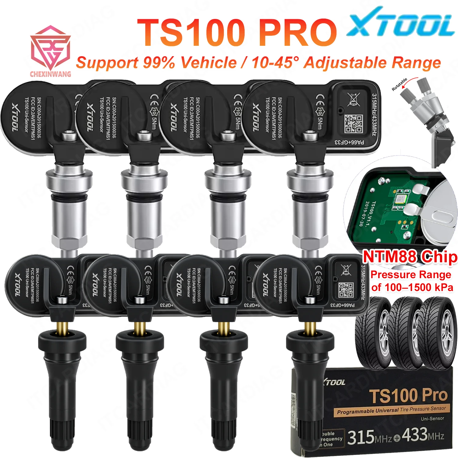 XTOOL TS100 PRO 2 in 1 SENSOR 315MHz & 433MHz TPMS Sensor NTM88 Chip Tire Repair Pressure Monitor Tester Programming Tool