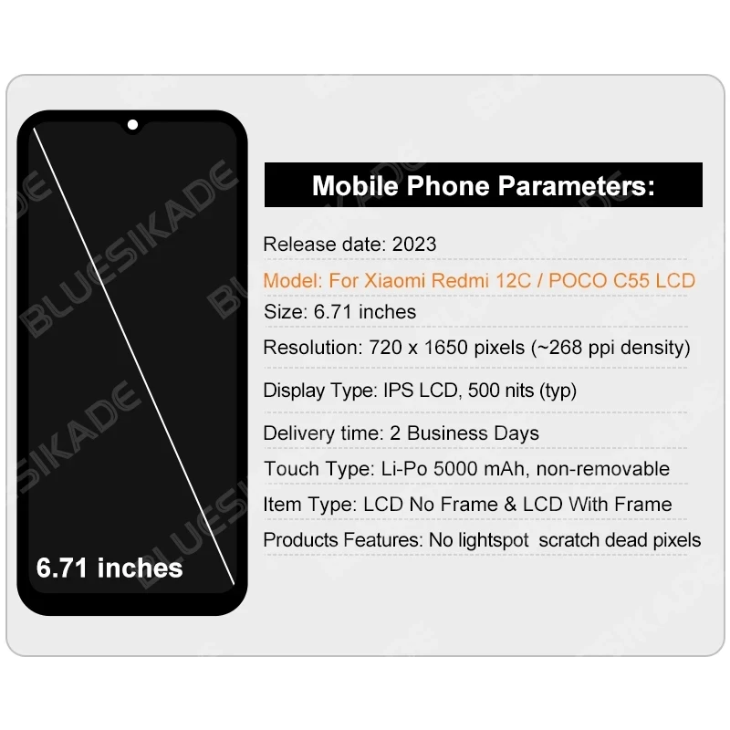 IPS For Xiaomi Redmi 12 LCD Display 23053RN02A Touch Screen For Redmi 12C LCD Display 22120RN86G LCD For Poco C55 22127PC95I LCD