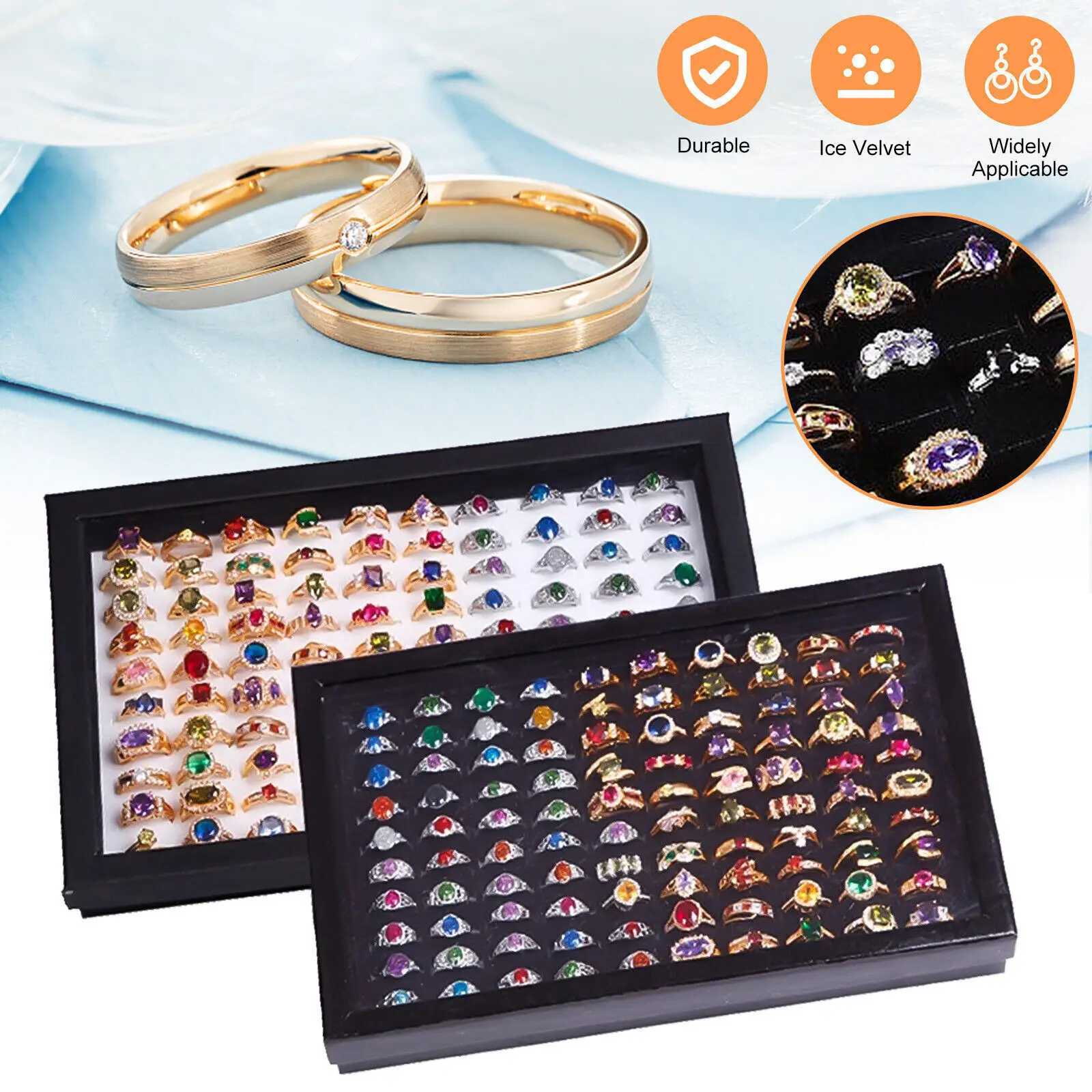 Estuche organizador de exhibición de anillos de joyería, caja de almacenamiento de pendientes portátil para exteriores, soporte de embalaje de regalos, accesorios de joyería, 100 ranuras