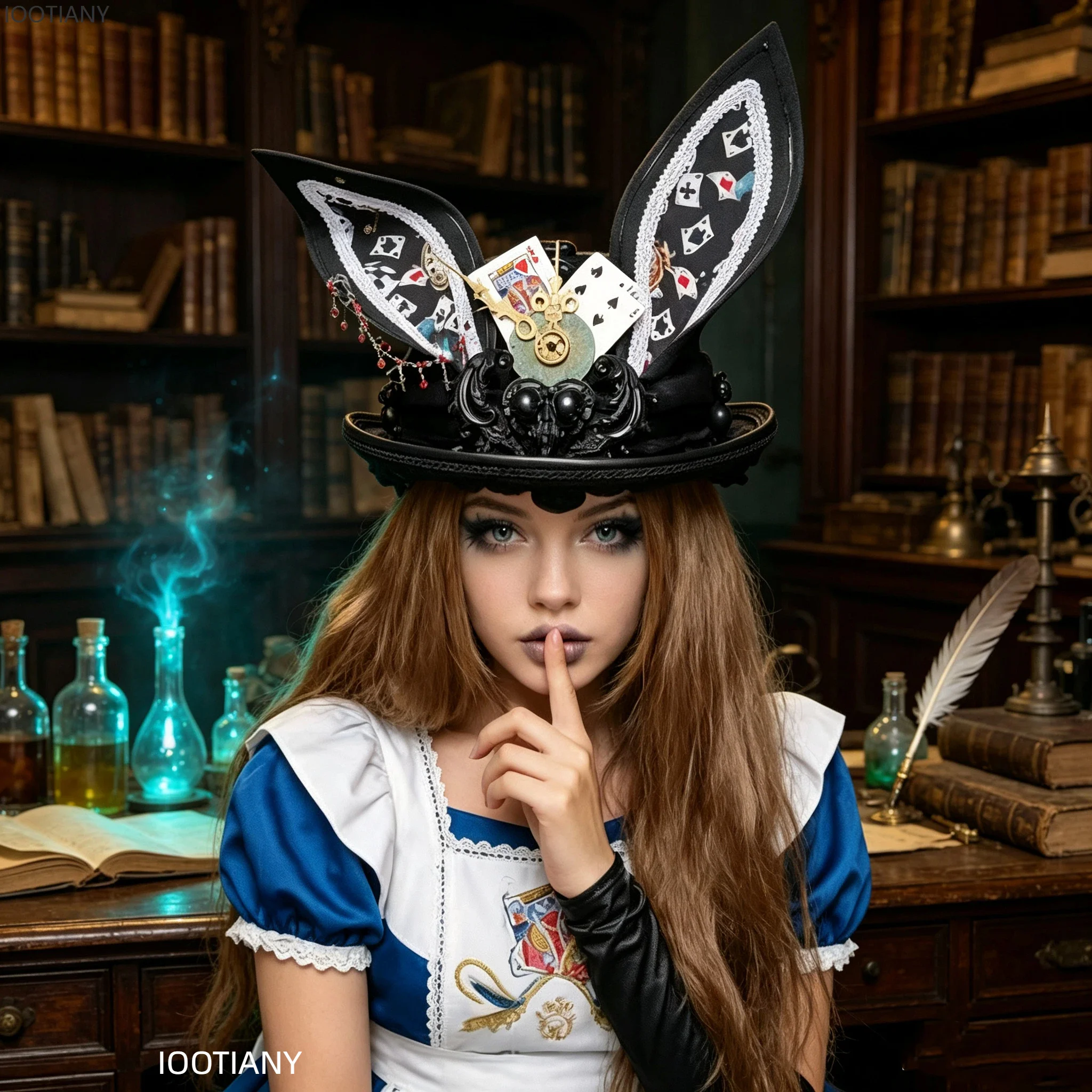 cappello-a-cilindro-con-orecchie-di-coniglio-decorazione-con-lancette-dell'orologio-e-carte-da-poker-nero-vintage-cappello-per-cosplay-accessorio-per-tea-party-stile-gotico-lolita-copricapo-elegante