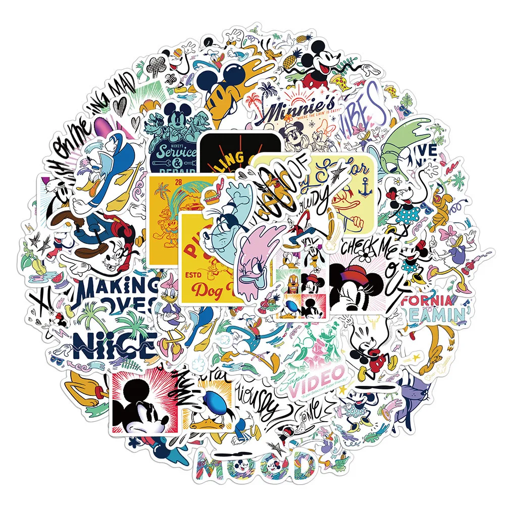 

50pcs Cartoon Deformed Mickey Graffiti Stickers Waterproof Diy Decals For Laptop Phone Ipad Water Bottle Notebook Luggage Decor