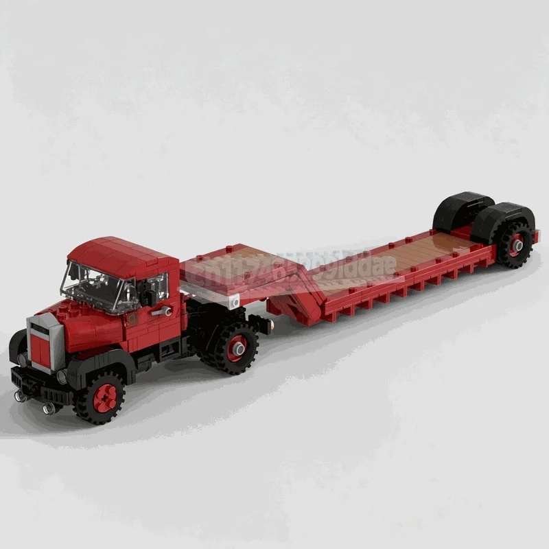 NEW 507PCS Red Heavy Haul Truck And Lowboy Trailer Building Blocks Technical Transport Vehicle Model Creative DIY Assembly Gift