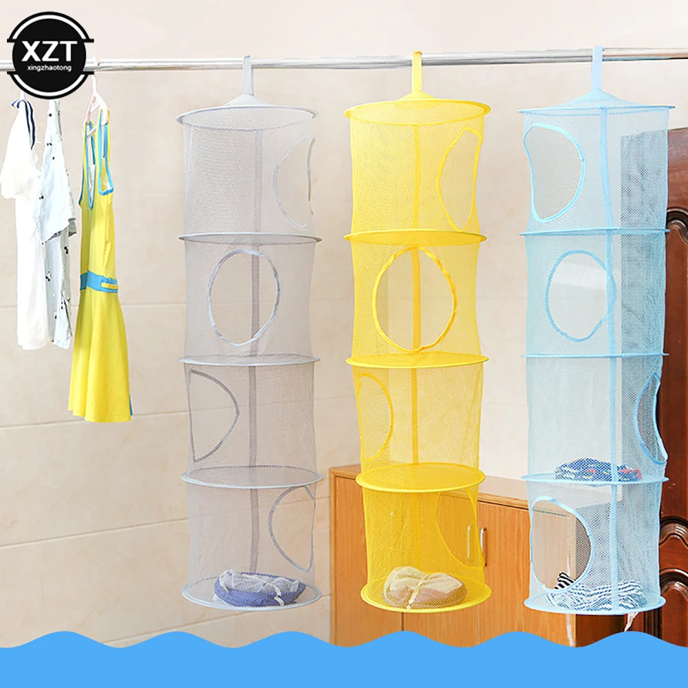 

4 Shelf Multi-function Folding Hanging Storage Mesh Bag Toy Organizer Toys Bags Bathroom Kitchen Closet Storage Tools Organizer