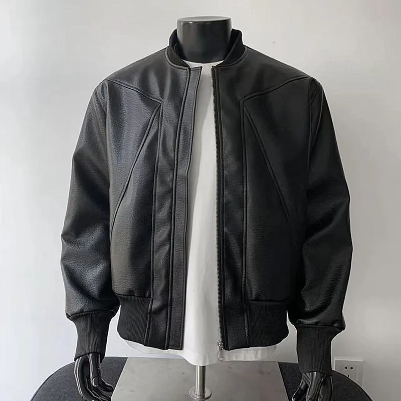 

American Sle Stand Collar Leather Jaet Men's Faionable ort Motorcycle Workwear Coat Heavyweight Haome oulder