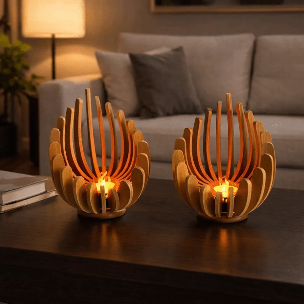 

Handmade Lotus-shaped Candle Holder Decorative Manual Assembly DIY Candle Stand Without Candles Wooden Candle Holder