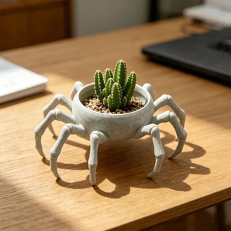 3D Spider Succulent Planter Pot White Gothic Flowerpot Weird Plant Container Home Garden Office Desktop Storage Bowl Decor
