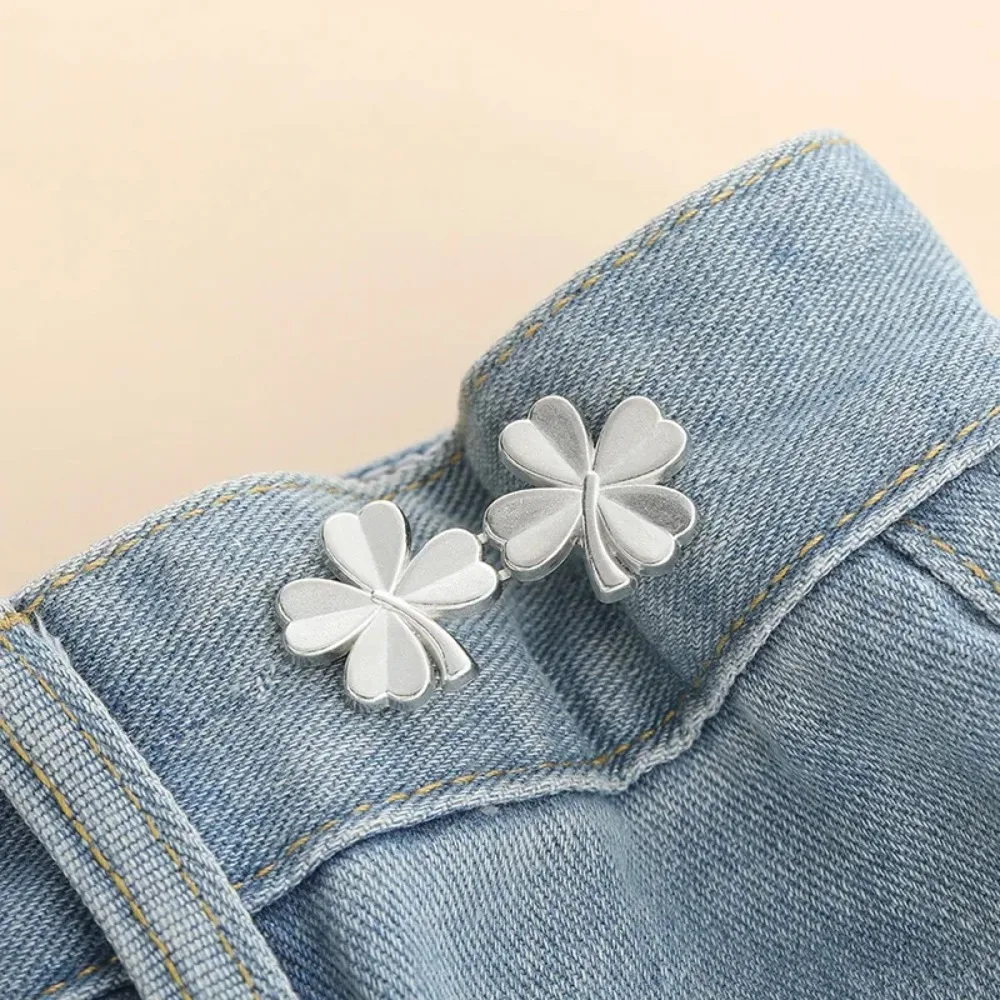 5PCS Sewing-on Four Leaf Clover Tighten Waist Button Metal Reduce Waist Retractable Button Detachable Pants Pin Pants