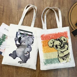 Kawaii Koala Cute Cartoon torby na zakupy torba na zakupy typu Tote torba na ramię torby płócienne torebka studencka o dużej pojemności