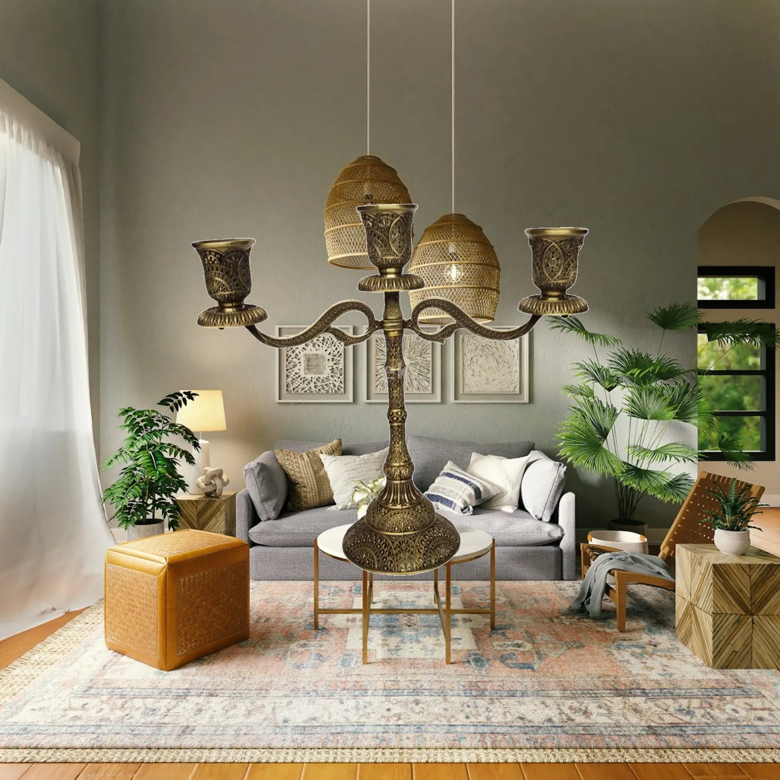 Elegant Vintage Candle Holder Candelabrum Centerpiece Metal Desktop Decor for Wedding Party and Luxury Room Decoration