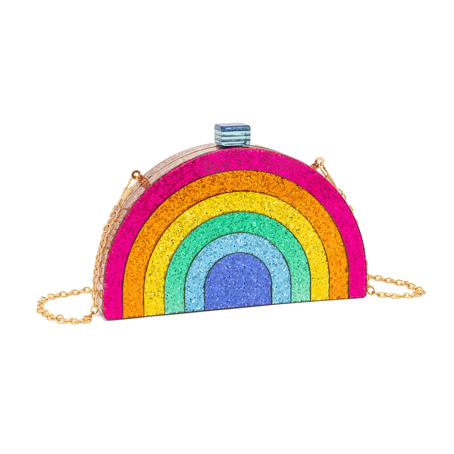 Women Clutch Bag Semicircle Rainbow Striped Evening Bag Glitter Sequins Purse for Prom Party Cocktail  Chain Strap Crossbody Bag