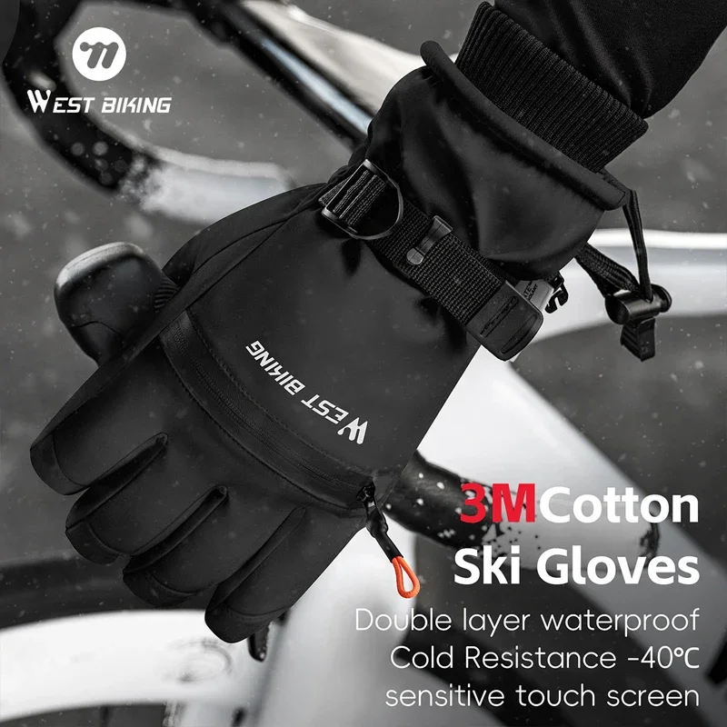 

WEST BIKING Winter Ski Gloves Outdoor Thermal Touchscreen Gloves Sports Cycling Running Skiing Men Women Waterproof Warm Gloves