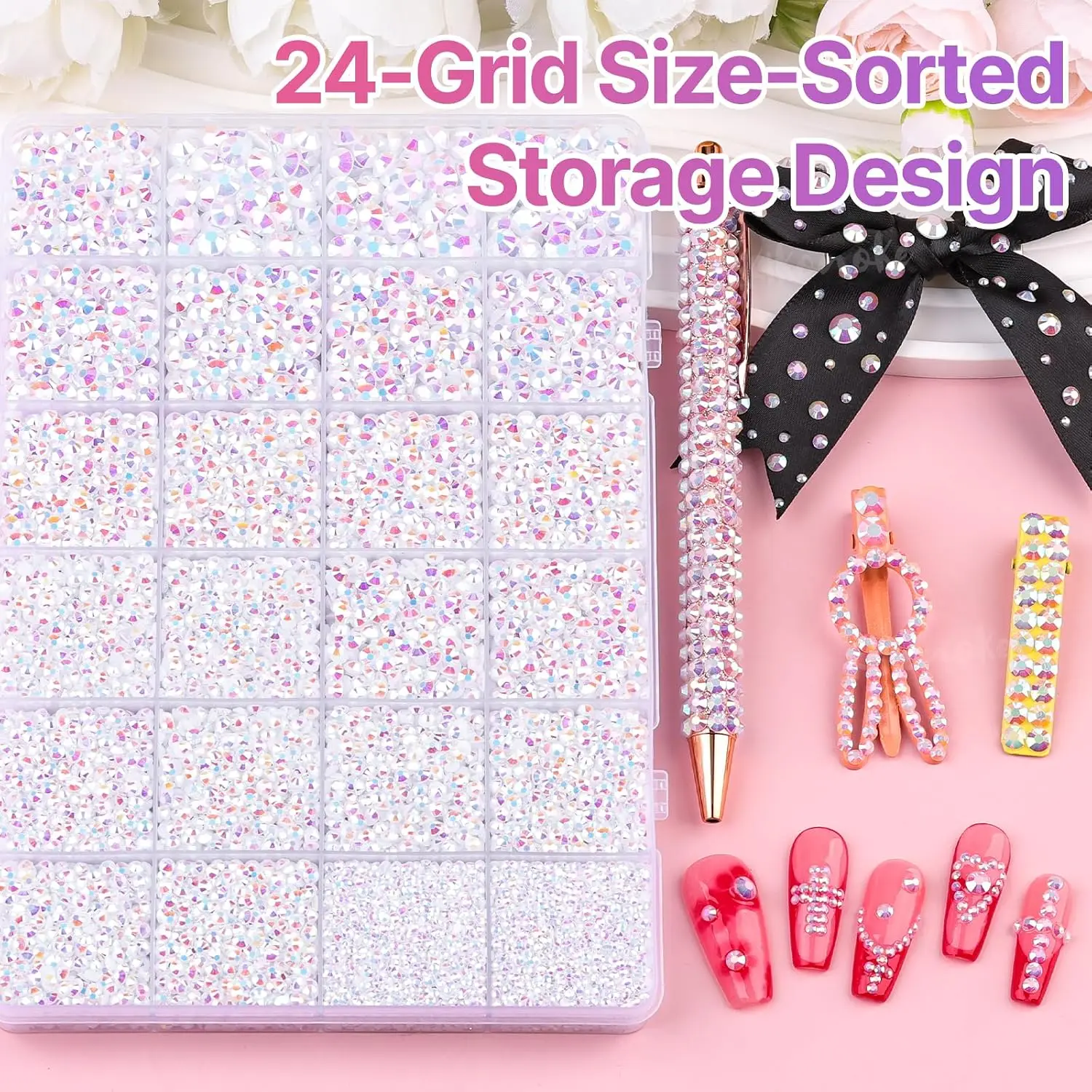 2-5mm Multiple Sizes White AB Flatback Resin Rhinestones for Bedazzling, Bedazzler Kit, for Crafting Clothes Art Nail Art Craft