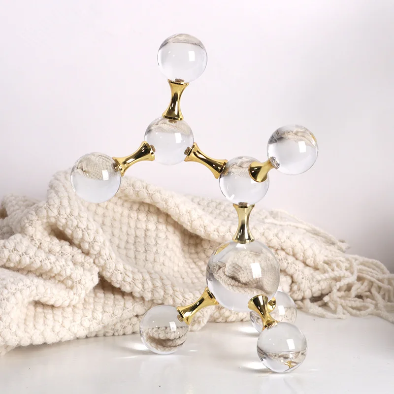 Crystal Material Geometric Molecular Ball Jewelry Electroplating Metal Glass Sculpture Display Statues Home Accessories Crafts