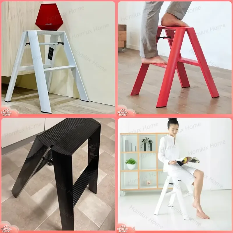 Aluminum Alloy Folding Step Stool Portable Lightweight Kitchen Ladder Chair Non-Slip Home Utility Ladder for Indoor Outdoor