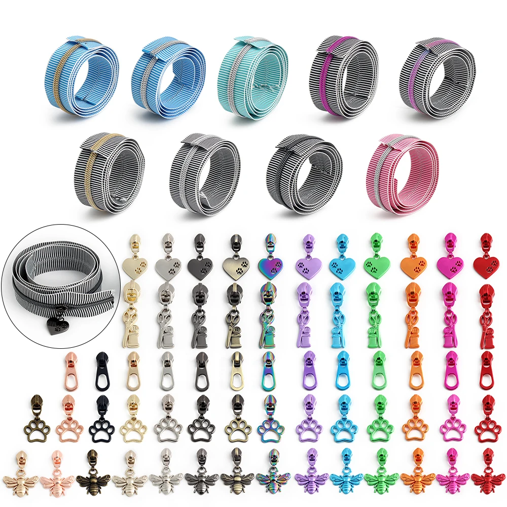 5 #   شريط نايلون بسحاب على العداد سحابات ملونة منزلق لإغلاق الخياطة السحابات المؤشر استبدال أكياس مجموعات إصلاح الرمز البريدي الزخرفية