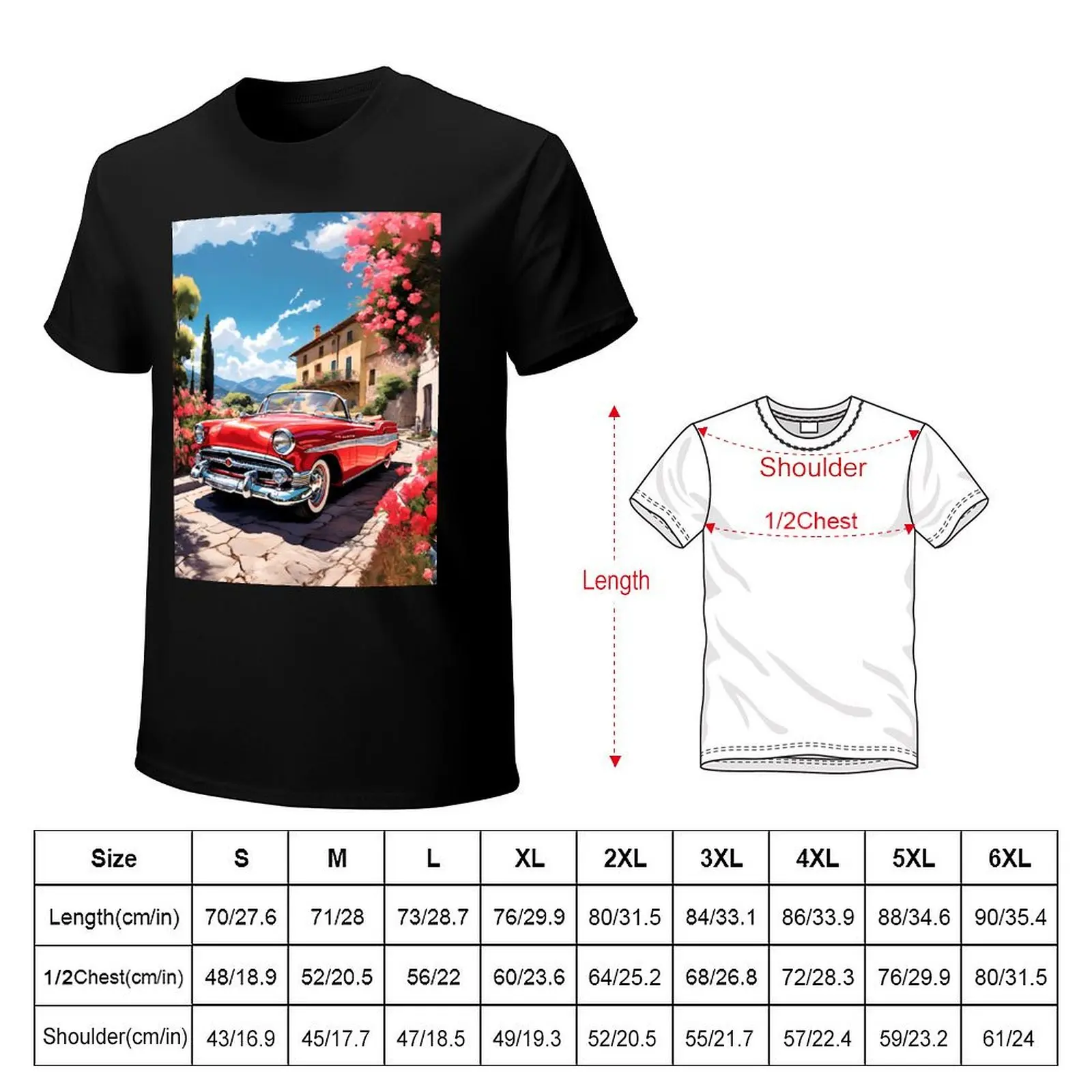 Classic Convertible surrounded by flowers T-Shirt Casual Loose Daily Wear T-Shirt