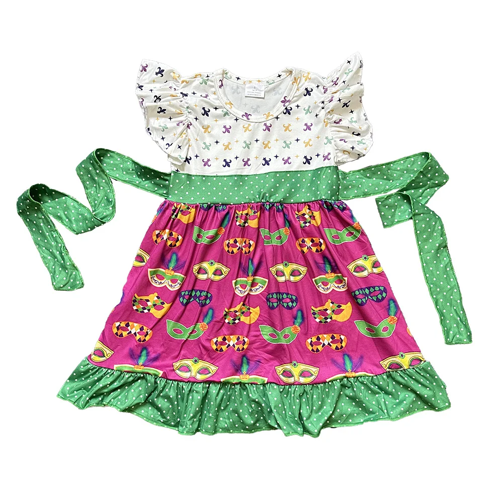 

Spring Summer Pink Skirt Big Ruffle Fashion Kids Clothing Summer Cartoon Girls Twirl Dresses Unicorn Pattern