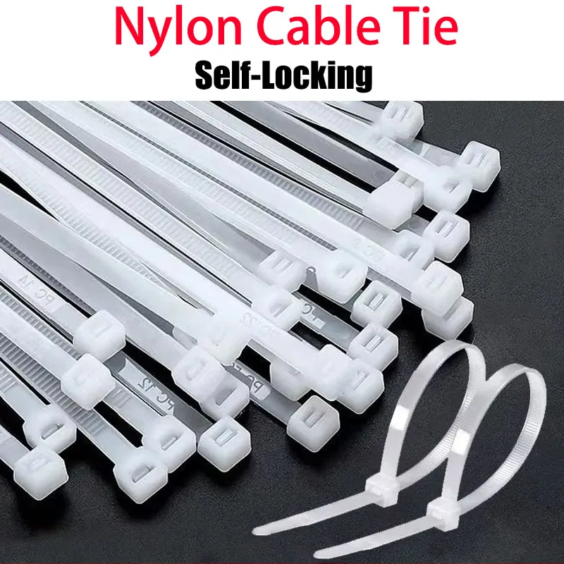 500/1000PCS/bag Self-locking Plastic Nylon Tie White Zip Wraps Strap Nylon Cable Tie Set Fastening Ring Loop Wire Wrap