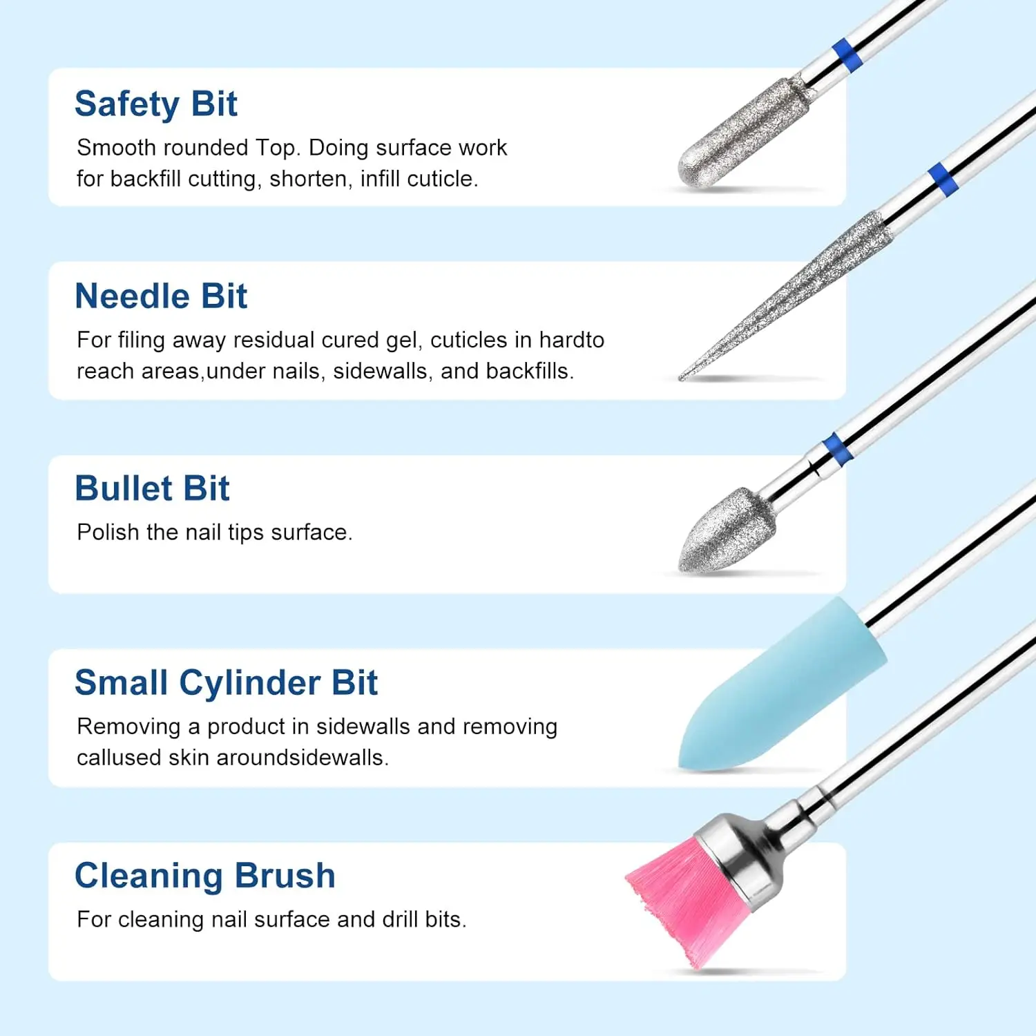 Kit Elétrico de Brocas De Unhas, Rebarba Rotativa, Acessórios De Cutícula, Ferramentas De Manicure, Arquivos De Pedicure, 3/32, 10 Pcs, 1 Conjunto