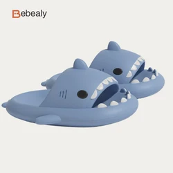 Bebealy New Women Shark Slippers Summer Antiskid Shark Flat Sandals 2024 Summer Men Beach Sandals Cute Soft Sole Home Slippers