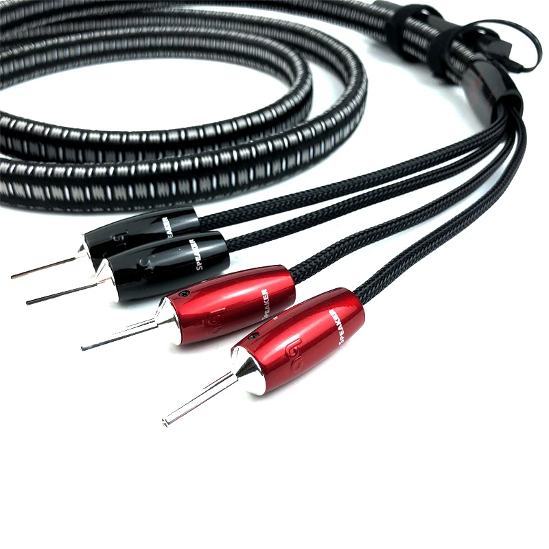 1szt K2 Center Speaker Cable Silver Banana Plug / Y Spade Plug Biwire 2 To 4 HiFi Audio Amplifier LoudSpeaker Cable