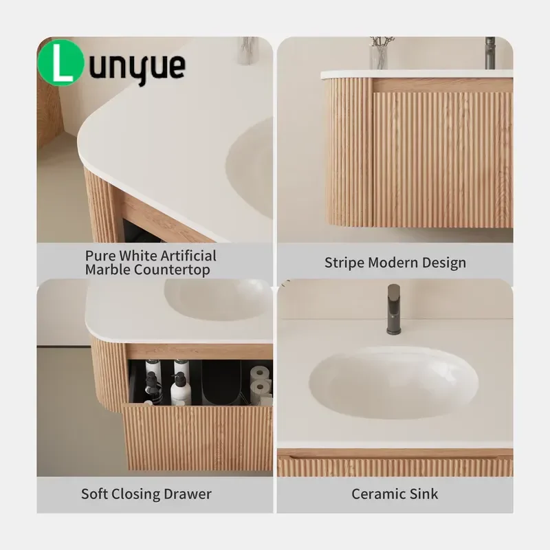 Floating Curved Bathroom Cabinet Wall Mounted Vanity with Countertop 36 42 Inch Modern Storage for Bathroom Home Decor