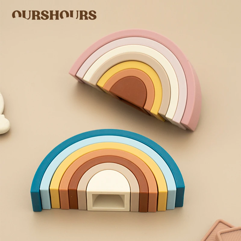 Silicone Baby Rainbow Stacking Toys Building Blocks Montessori Nesting Puzzle Toy for Kids and Babies Early Development Gifts