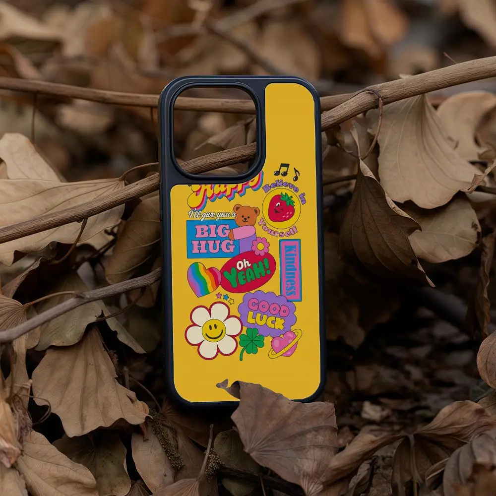 

W-Wiggle W-Wiggle Bear Phone Case For iPhone 16 15 14 13 12 11 Pro Max Plus Black Frame Acrylic Carbon Fiber Hard Shell