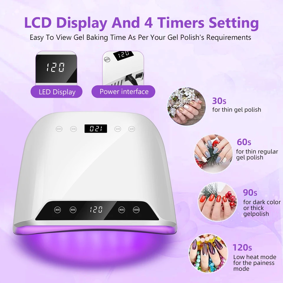 Lámpara LED UV para uñas de 320W con gran espacio, 72 LED, dos pantallas LCD, para secar gel polish, herramientas de salón 2