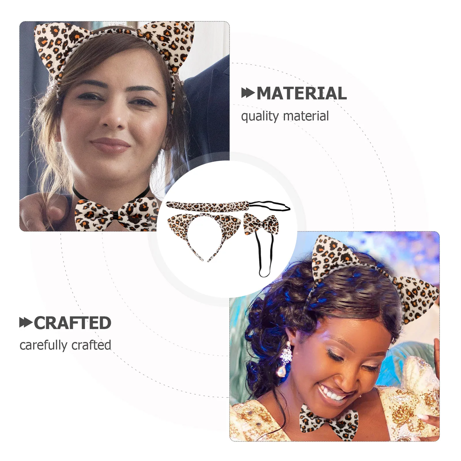 

6pcs Costume Set Ear Bow Tie Tail Leopard Fabric Kitten Cosplay Accessories For Halloween Party Kids Adults Fancy Dress Cartoon