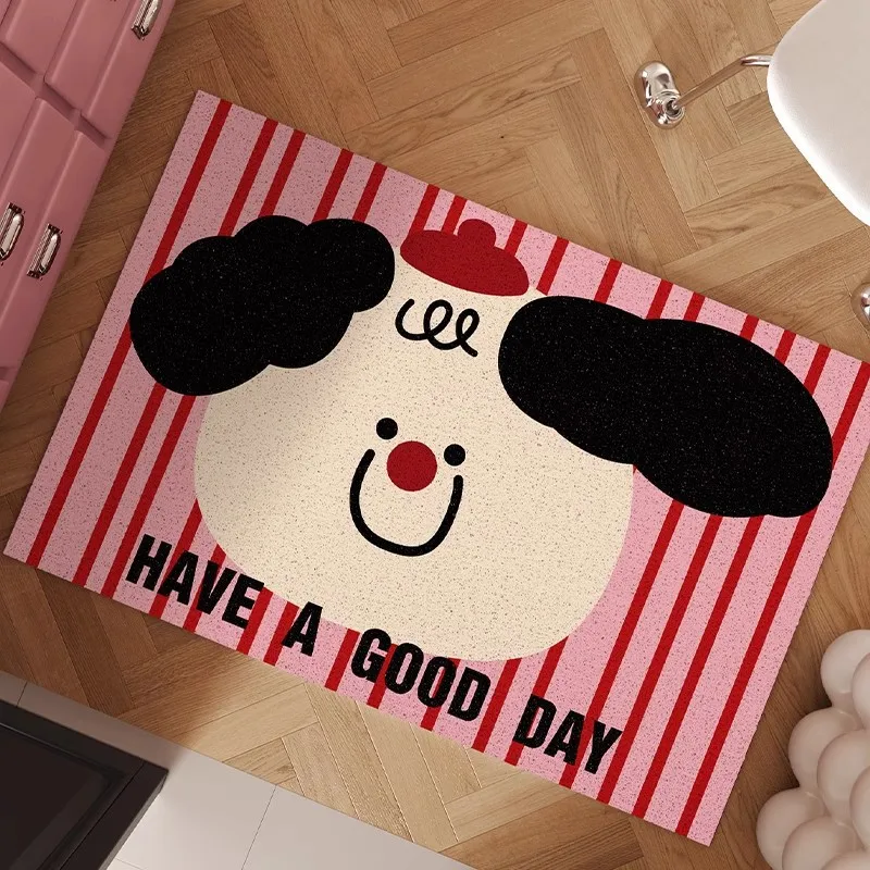 Cartoon Puppy Welcome Entrance Doormat Pink Anti-slip PVC Floor Mat Entry Porch Hallway Entryway Home Decor Dust Removal Carpet