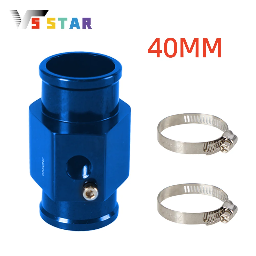 Universal 40mm Water Temp Gauge Radiator Temperature Water Temp Joint Pipe Sensor 1/8-27 NPT Hose Adapter Blue with 2pcs Hose Clamps