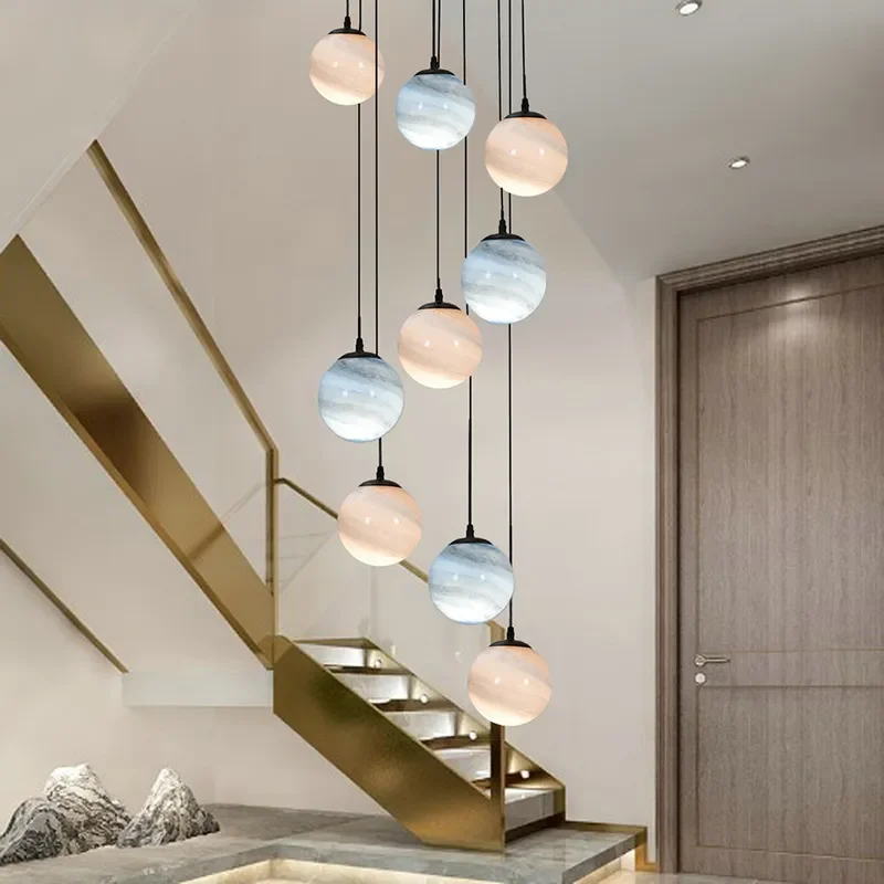 Nordic LED Glass Pendant Light Modern Creative Led Planet Glass Chandeliers for Home Dining Room Indoor Decoration Lamparas