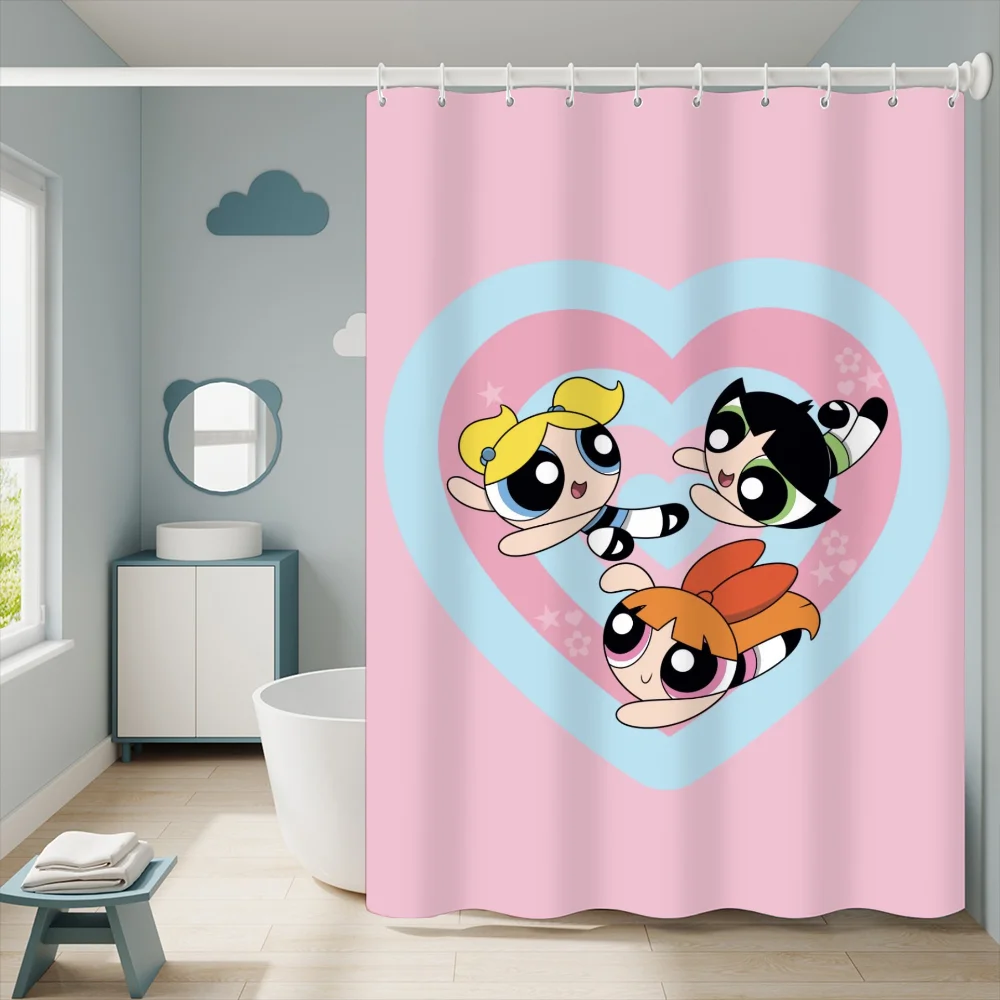 Bathroom Shower Curtain Bathroom Curtain The P-powerpuff Girls Folding Partition Curtains for Bedrooms Accessories Waterproof