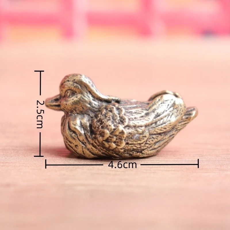 Creative Solid Brass Mandarin Duck Figurine Antique Bronze Home Office Desk Tea Pet Craft Hand Play Piece Auspicious Home Decor