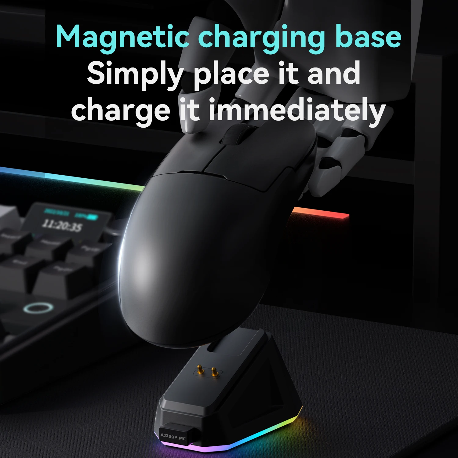 AJAZZ AJ159P MC Bluetooth Wireless Gaming Mouse PAW3311 Sensor 1000Hz Polling Rate, Magnetic Charging Dock (Suitable for Office Use)