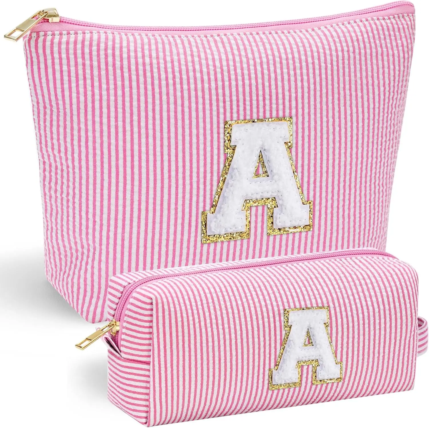 2Pcs Cosmetic Storage Bags Initial Letter Cosmetic Makeup Pouch Zipper Closure Waterproof Large Capacity Makeup Organizer Bags