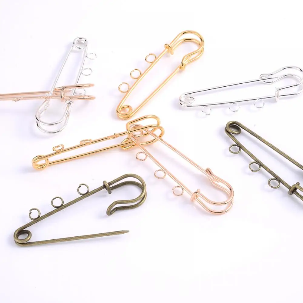 50/55/60mm 5Pcs Safety Pins Brooch 3 Rings Jewelry Pin Blank Base Brooch Pins for Jewelry Making Findings Supplies