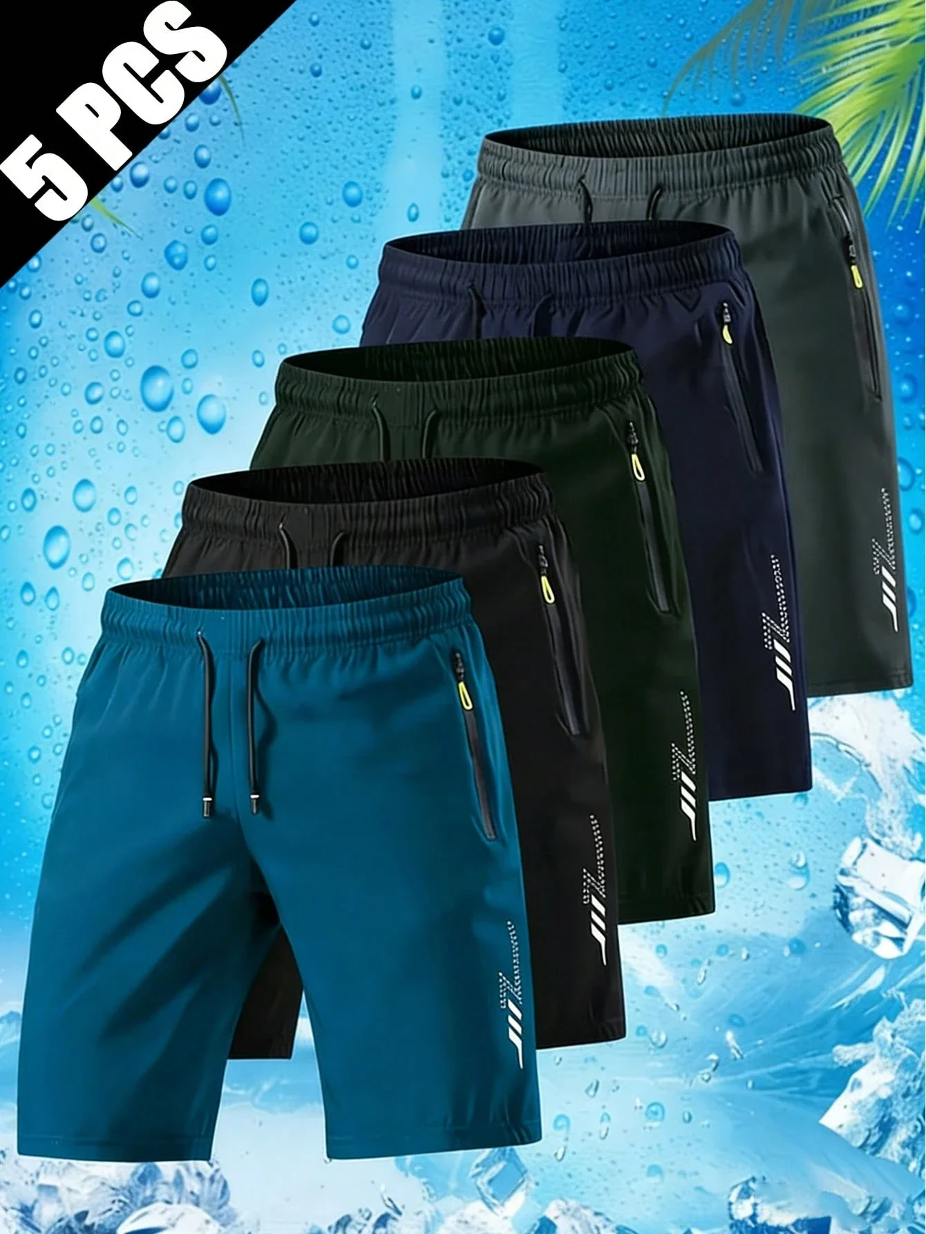 

Мужские свободные быстросохнущие спортивные шорты с карманами на молнии и завязками на талии, 5 шт., для бега, фитнеса, активного отдыха, лета