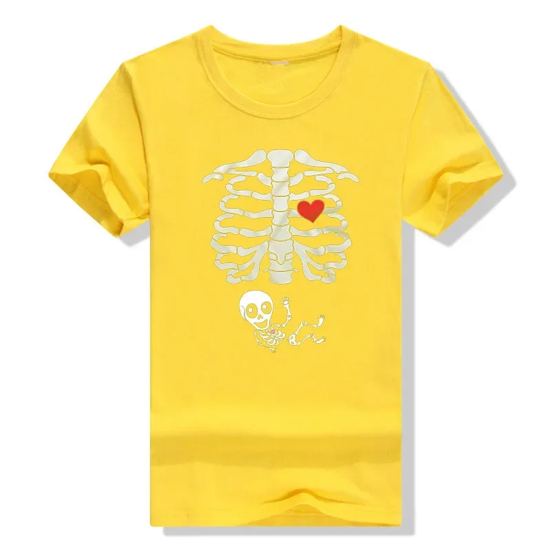 الأمومة هالوين الهيكل العظمي تي شيرت زوجين الأشعة السينية الطفل الحمل المحملة الرجال برغر الغذاء مضحك إعلان الحمل Y2k الملابس