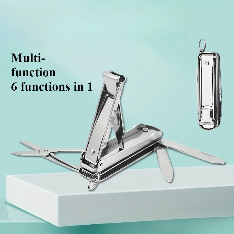 Multifunctional Stainless Steel Nail Clippers Six Functions Nail Files Bottle Opener and Small Scissor Portable Tools Manicure