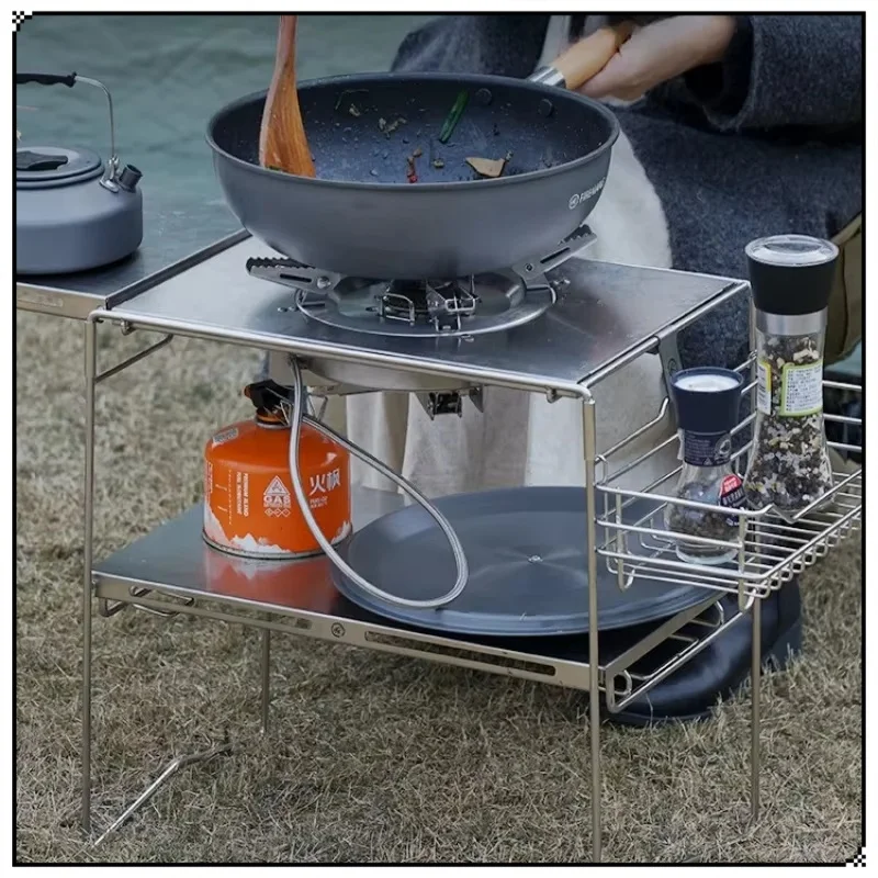 Outdoor Camping Stove Table IGT System Stainless Steel Picnic Folding Storage Shelf Folding Table Outdoor Camping IGT Table