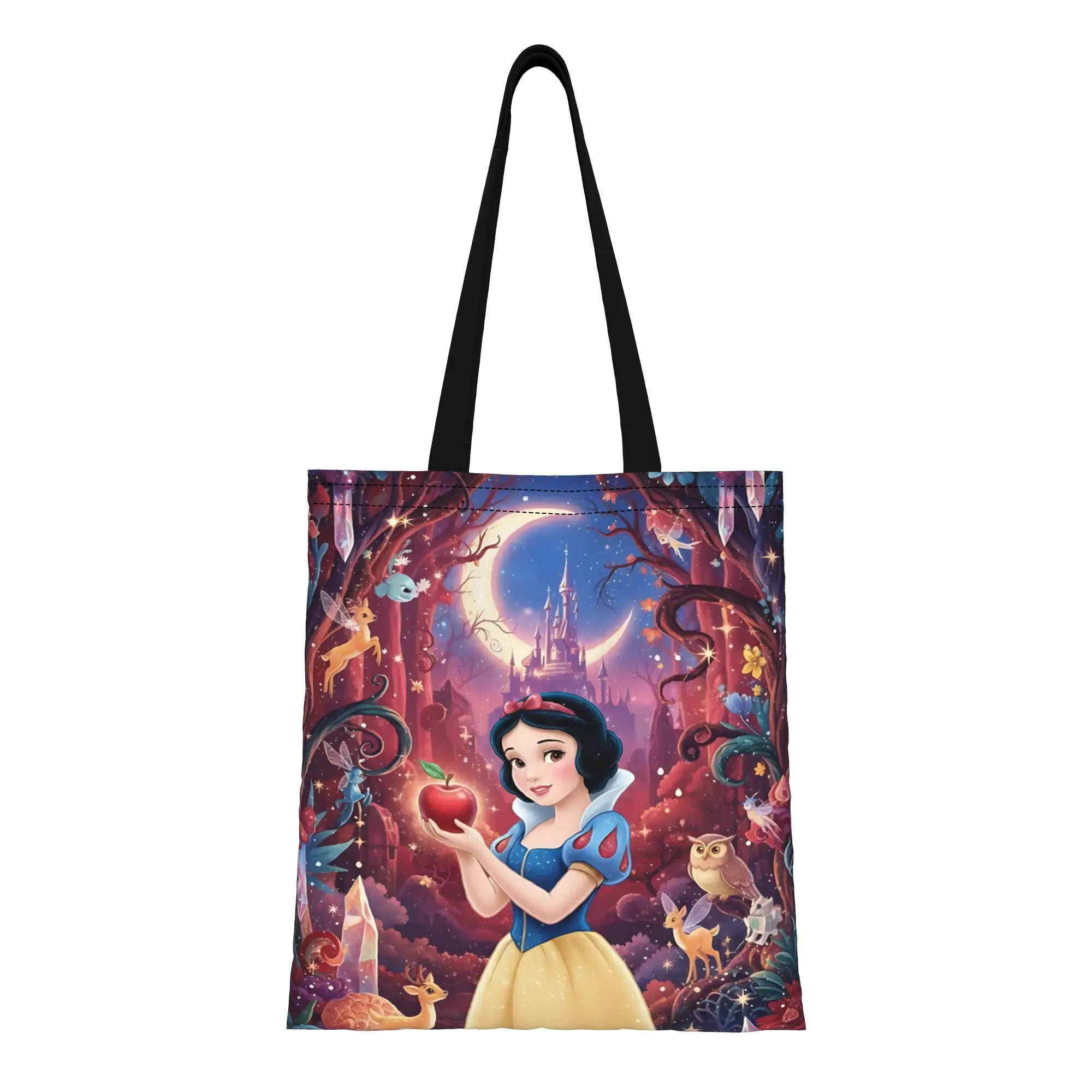 

back to school Large Capacity Snow White and the Seven Dwarfs Disney princess with flower Canvas Tote Bag Foldable Chic Gifts